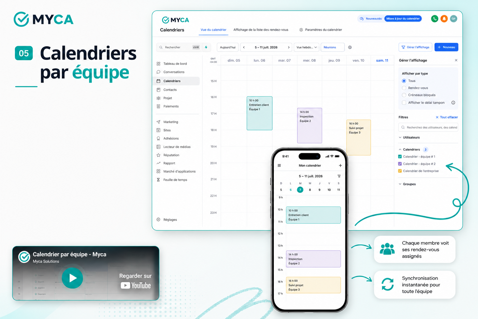 Calendriers par équipe MYCA