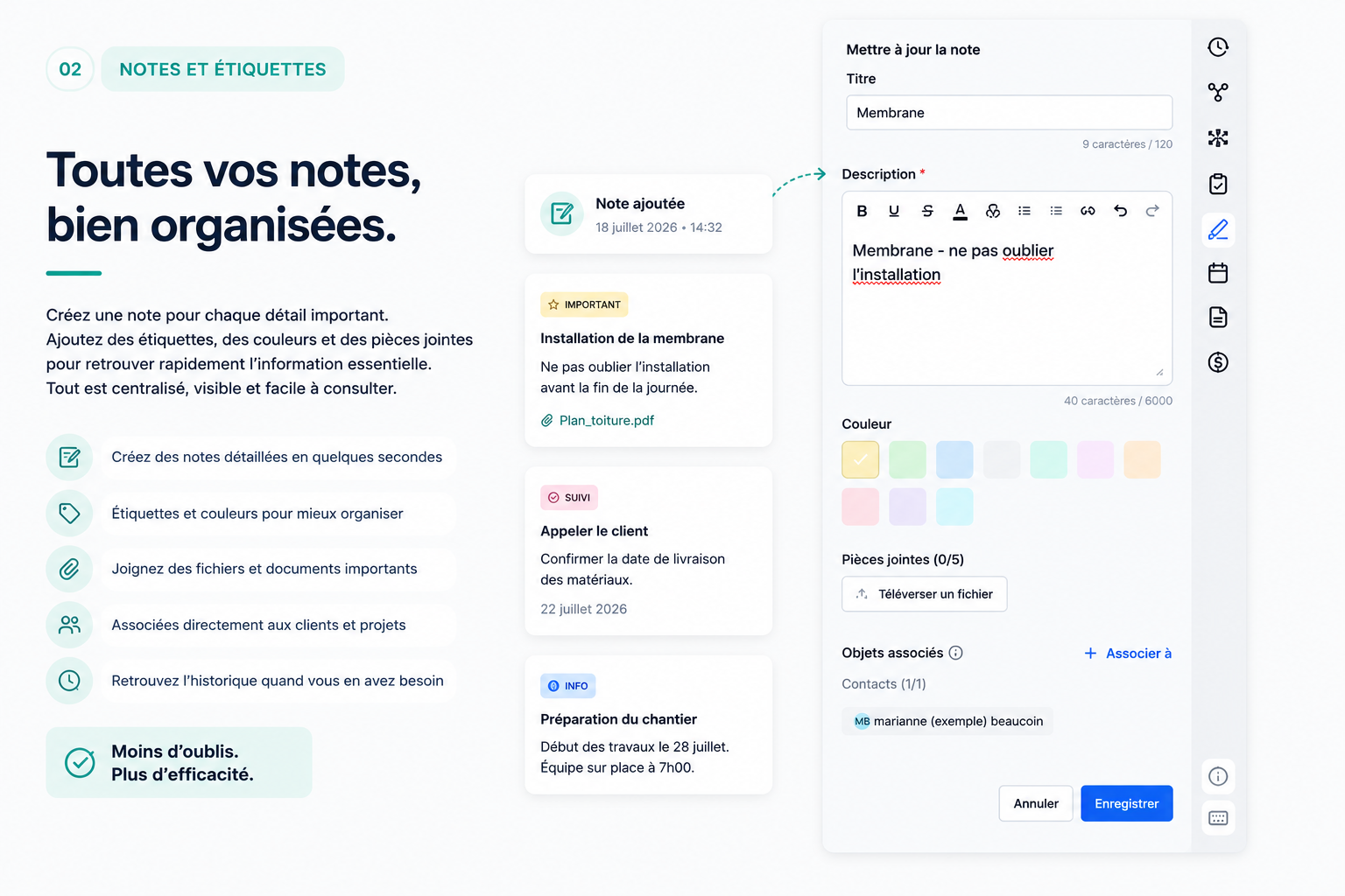 Notes et étiquettes organisées dans MYCA
