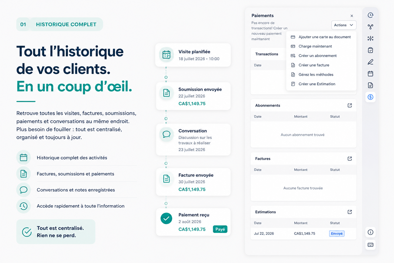 Historique complet des activités client dans MYCA