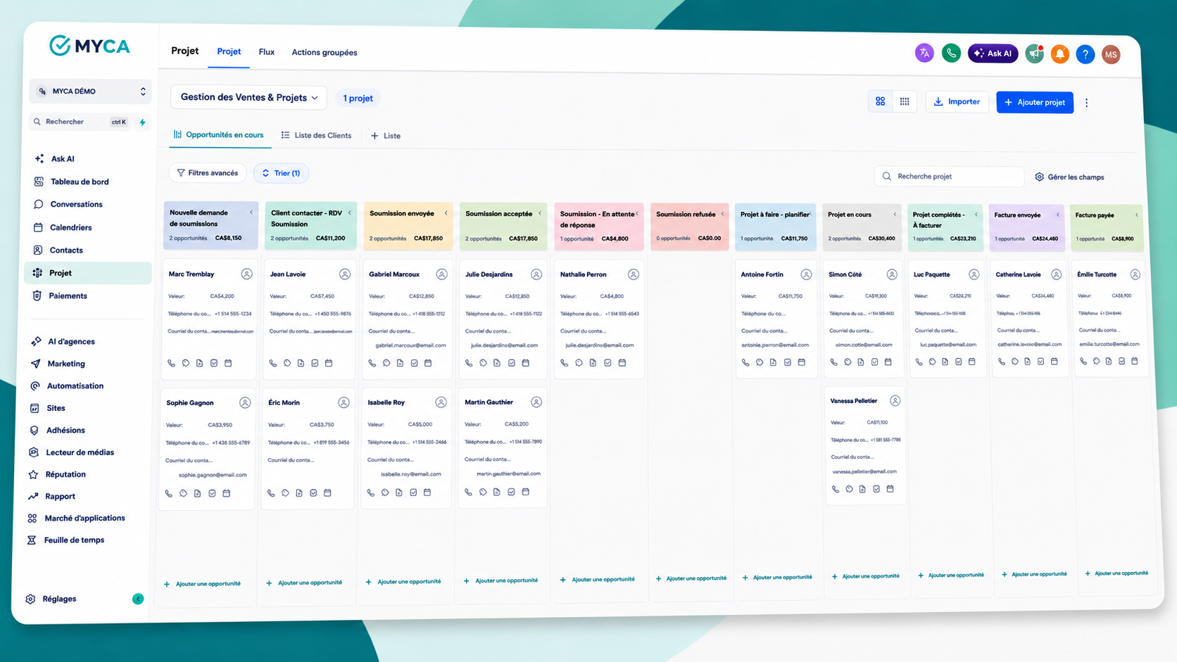Tableau de bord Pipeline & CRM MYCA