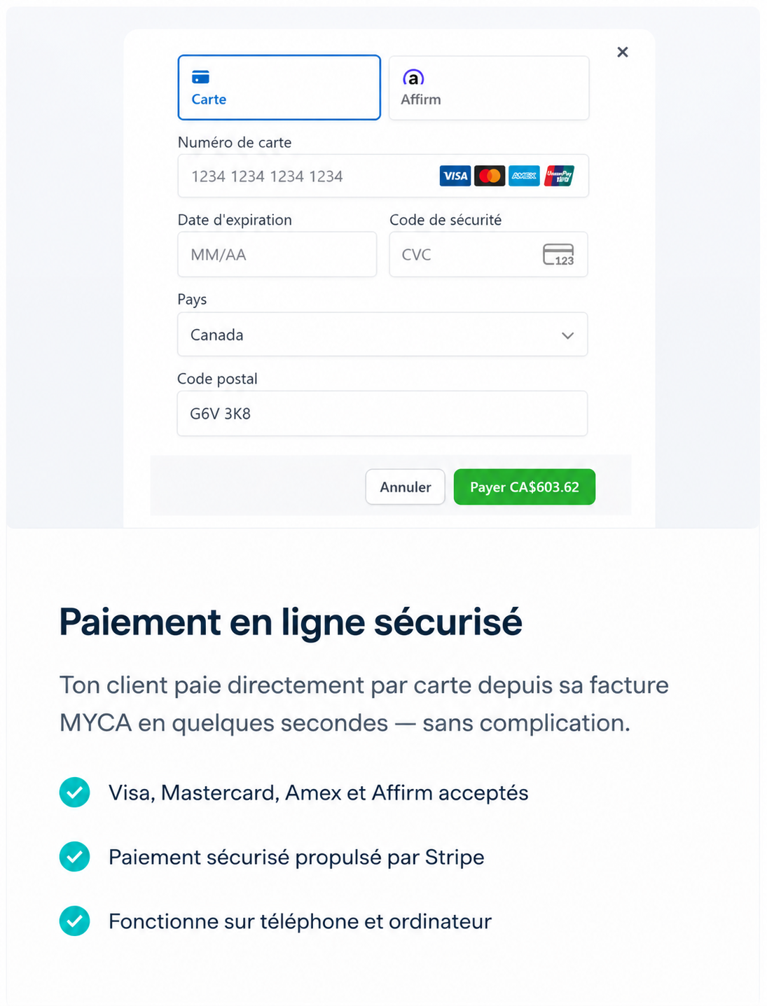 Paiement en ligne sécurisé MYCA