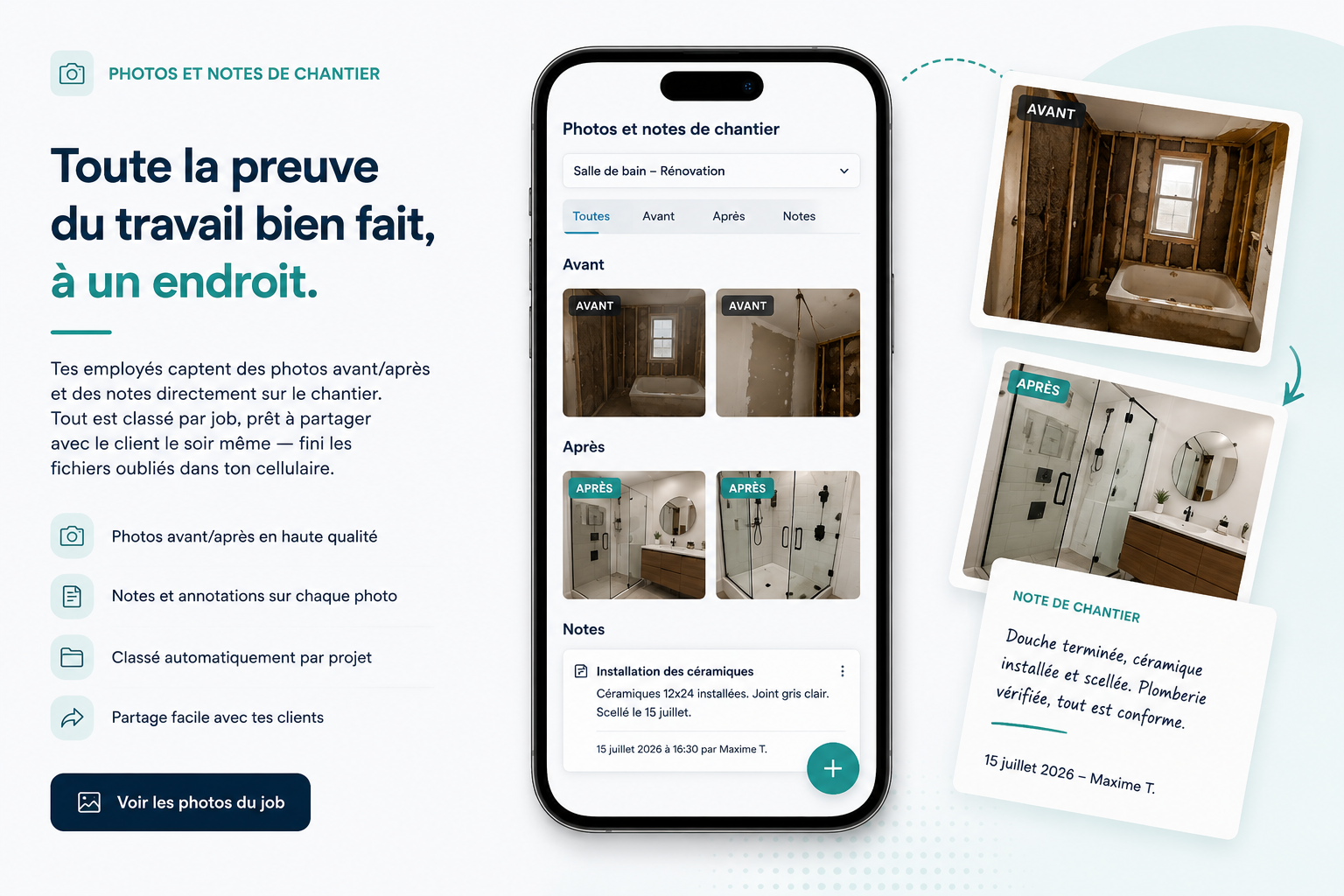 Photos et notes de chantier dans MYCA