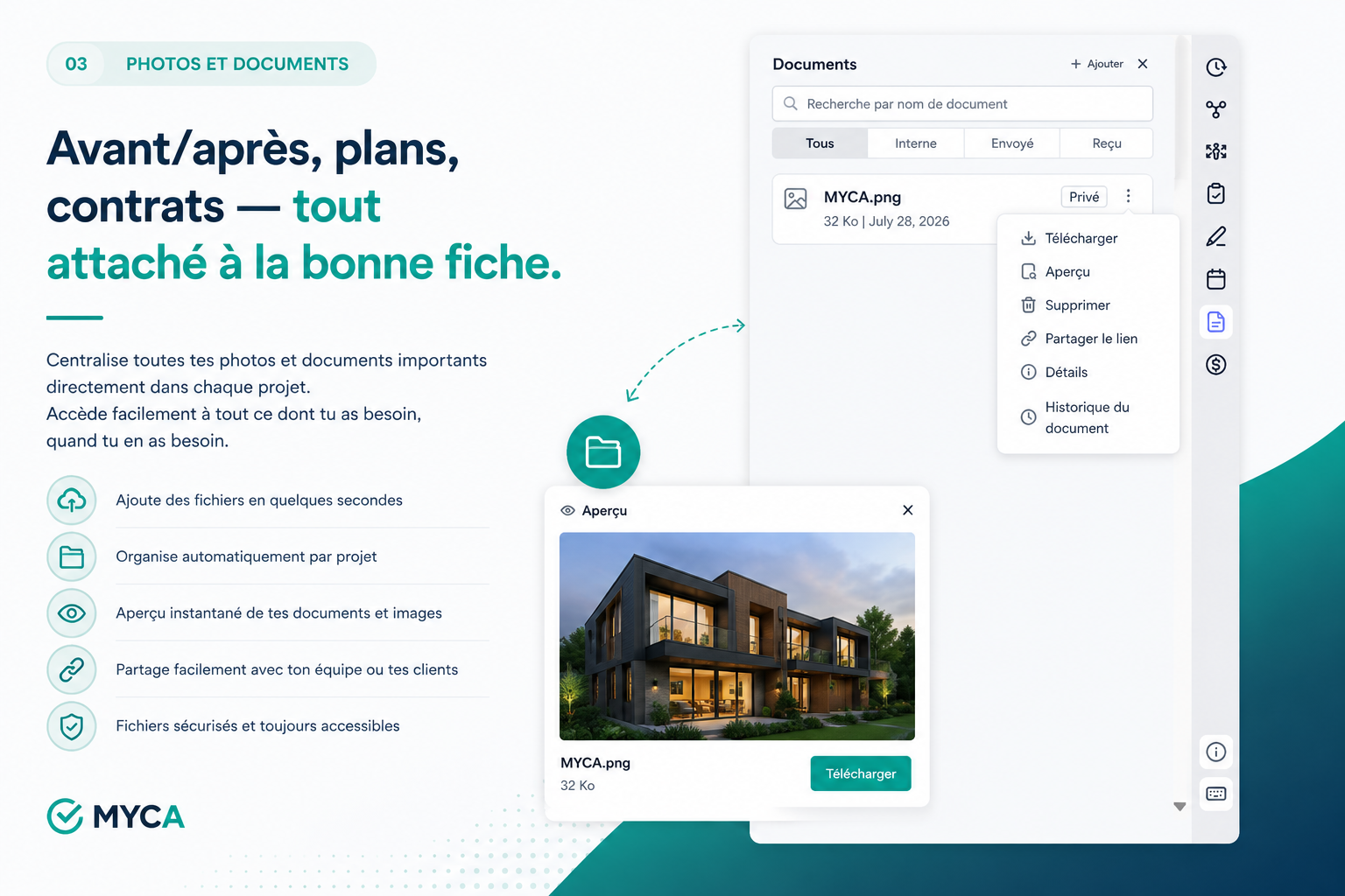 Interface Photos et documents MYCA
