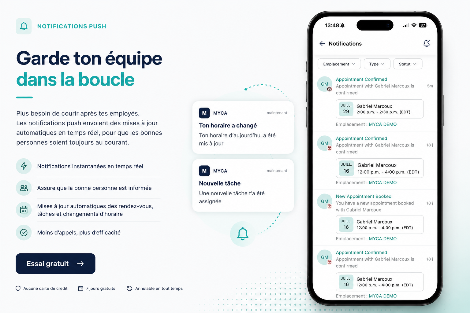 Notifications push MYCA sur mobile